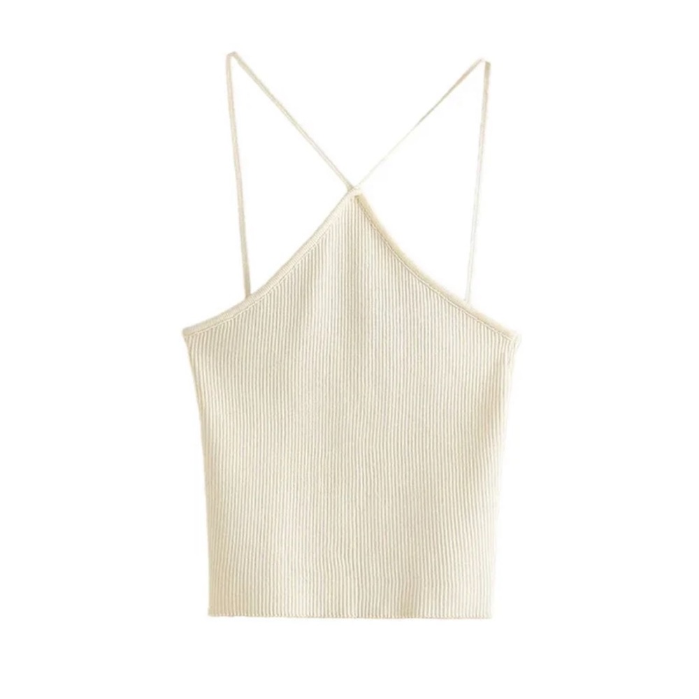 Cropped knit tank top cross cross